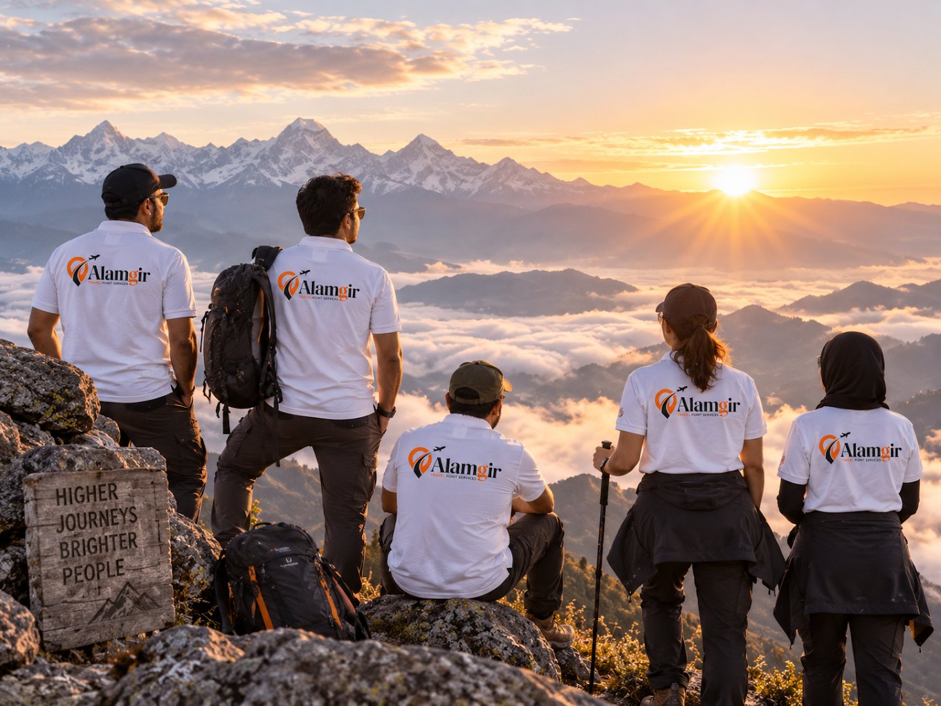 The Alamgir Travels team on a mountain tour at sunrise